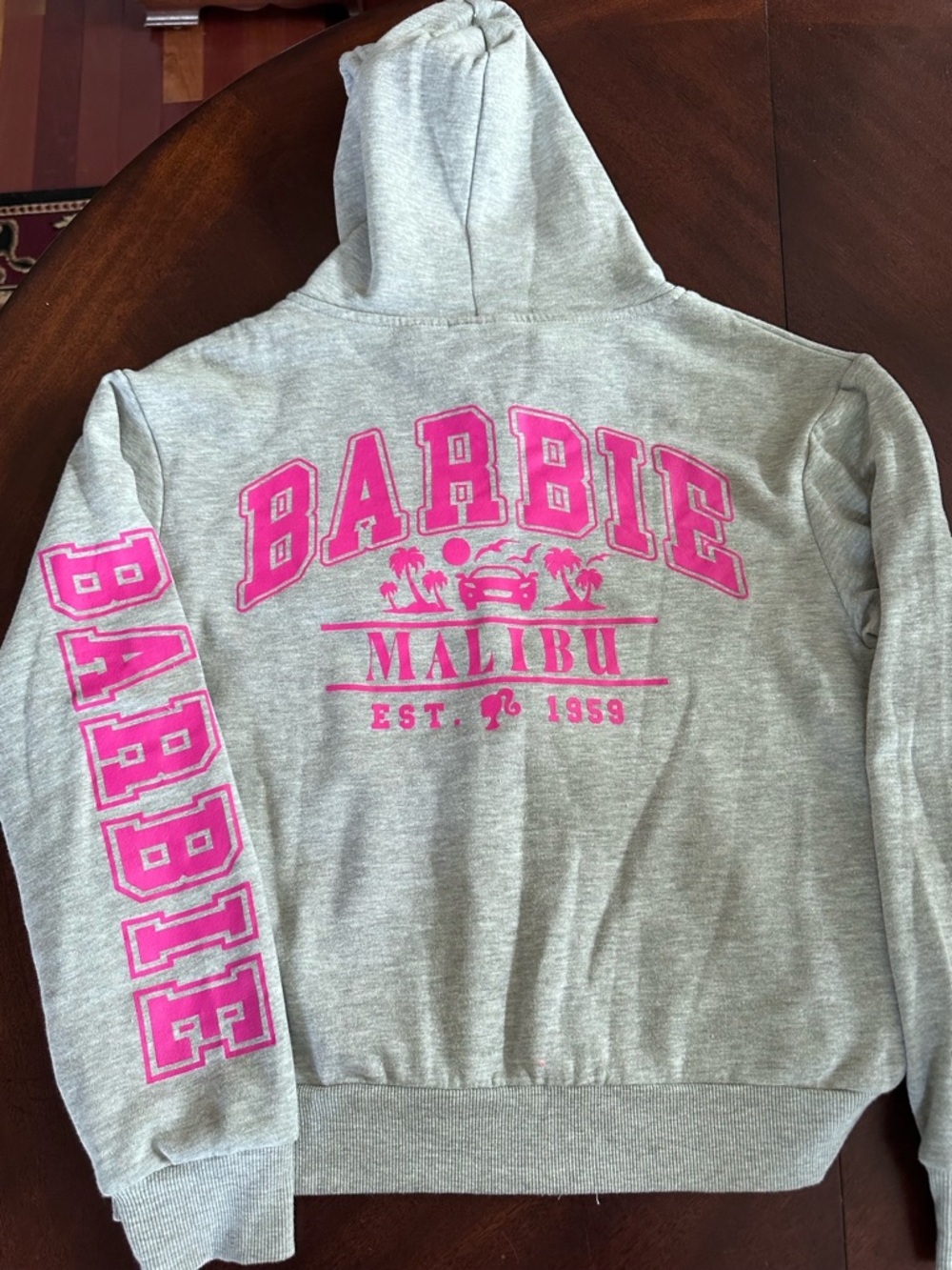 Malibu Barbie Gray & Pink Full Zip Hoodie Sweatshirt NWOT Size Medium